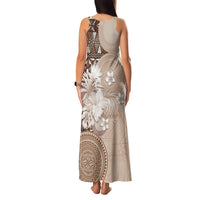 Tonga Ngatu Motifs Family Matching Tank Maxi Dress and Hawaiian Shirt With Coat Of Arms Beige LT05 - Polynesian Pride