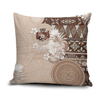 Tonga Ngatu Motifs Pillow Cover With Coat Of Arms Beige