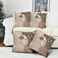 Tonga Ngatu Motifs Pillow Cover With Coat Of Arms Beige