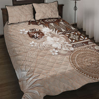 Tonga Ngatu Motifs Quilt Bed Set With Coat Of Arms Beige