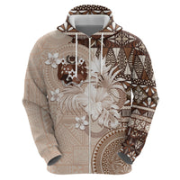 Tonga Ngatu Motifs Zip Hoodie With Coat Of Arms Beige