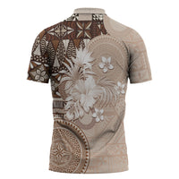 Tonga Ngatu Motifs Zipper Polo Shirt With Coat Of Arms Beige