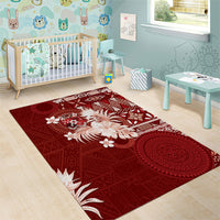 Tonga Ngatu Motifs Area Rug With Coat Of Arms Red