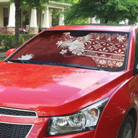 Tonga Ngatu Motifs Auto Sun Shade With Coat Of Arms Red