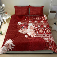 Tonga Ngatu Motifs Bedding Set With Coat Of Arms Red