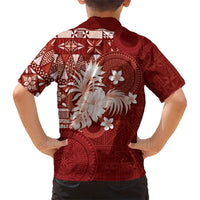 Tonga Ngatu Motifs Family Matching Summer Maxi Dress and Hawaiian Shirt With Coat Of Arms Red LT05 - Polynesian Pride
