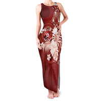 Tonga Ngatu Motifs Family Matching Tank Maxi Dress and Hawaiian Shirt With Coat Of Arms Red LT05 Mom's Dress Red - Polynesian Pride