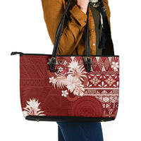 Tonga Ngatu Motifs Leather Tote Bag With Coat Of Arms Red