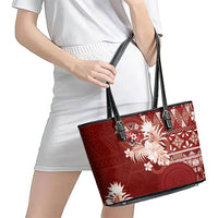 Tonga Ngatu Motifs Leather Tote Bag With Coat Of Arms Red