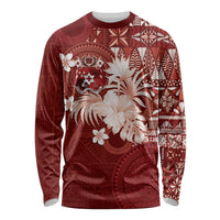 Tonga Ngatu Motifs Long Sleeve Shirt With Coat Of Arms Red