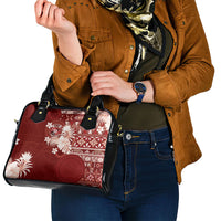 Tonga Ngatu Motifs Shoulder Handbag With Coat Of Arms Red