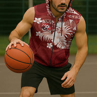 Tonga Ngatu Motifs Sleeveless Zip Hoodie With Coat Of Arms Red