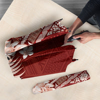 Tonga Ngatu Motifs Umbrella With Coat Of Arms Red