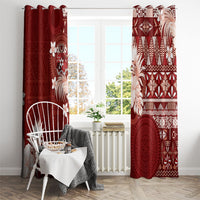 Tonga Ngatu Motifs Window Curtain With Coat Of Arms Red