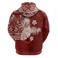 Tonga Ngatu Motifs Zip Hoodie With Coat Of Arms Red
