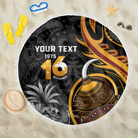 Personalised Papua New Guinea Beach Blanket Happy Independence Day LT05 One Size 150cm Black - Polynesian Pride
