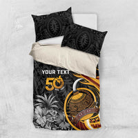 Personalised Papua New Guinea Bedding Set Happy Independence Day LT05 US Twin 172cm x 218cm Black - Polynesian Pride