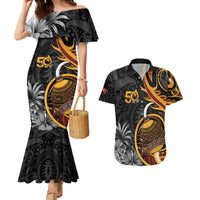 Personalised Papua New Guinea Couples Matching Mermaid Dress and Hawaiian Shirt Happy Independence Day LT05 Black - Polynesian Pride