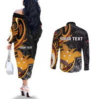 Personalised Papua New Guinea Couples Matching Off The Shoulder Long Sleeve Dress and Long Sleeve Button Shirt Happy Independence Day LT05 - Polynesian Pride