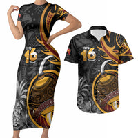 Personalised Papua New Guinea Couples Matching Short Sleeve Bodycon Dress and Hawaiian Shirt Happy Independence Day LT05 Black - Polynesian Pride