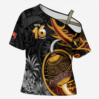 Personalised Papua New Guinea Cross Shoulder Shirt Happy Independence Day LT05 Female Black - Polynesian Pride