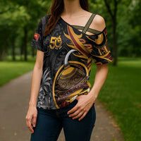 Papua New Guinea Cross Shoulder Shirt Happy 50th Independence Anniversary - Polynesian Pride