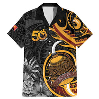Personalised Papua New Guinea Family Matching Mermaid Dress and Hawaiian Shirt Happy 50th Independence Anniversary LT05 Dad's Shirt - Short Sleeve Black - Polynesian Pride