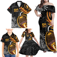 Personalised Papua New Guinea Family Matching Off Shoulder Maxi Dress and Hawaiian Shirt Happy 50th Independence Anniversary LT05 - Polynesian Pride