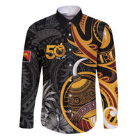 Personalised Papua New Guinea Family Matching Off Shoulder Maxi Dress and Hawaiian Shirt Happy 50th Independence Anniversary LT05 Dad's Shirt - Long Sleeve Black - Polynesian Pride