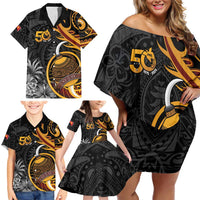 Personalised Papua New Guinea Family Matching Off Shoulder Short Dress and Hawaiian Shirt Happy 50th Independence Anniversary LT05 - Polynesian Pride