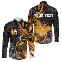 Personalised Papua New Guinea Family Matching Puletasi and Hawaiian Shirt Happy Independence Day LT05 Dad's Shirt - Long Sleeve Black - Polynesian Pride