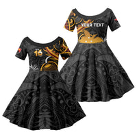 Personalised Papua New Guinea Family Matching Puletasi and Hawaiian Shirt Happy Independence Day LT05 Daughter's Dress Black - Polynesian Pride