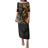 Personalised Papua New Guinea Family Matching Puletasi and Hawaiian Shirt Happy 50th Independence Anniversary LT05 Mom's Dress Black - Polynesian Pride