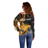 Personalised Papua New Guinea Off Shoulder Sweater Happy 50th Independence Anniversary - Polynesian Pride