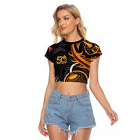 Personalised Papua New Guinea Raglan Cropped T Shirt Happy Independence Day LT05 Female Black - Polynesian Pride