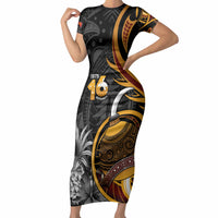 Personalised Papua New Guinea Short Sleeve Bodycon Dress Happy Independence Day LT05 Long Dress Black - Polynesian Pride