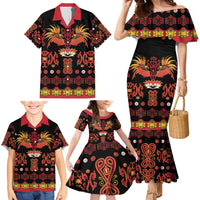 Papua Batik Motif Family Matching Mermaid Dress and Hawaiian Shirt Papua Spirit Black Version LT05 - Polynesian Pride