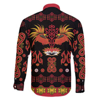 Papua Batik Motif Family Matching Off The Shoulder Long Sleeve Dress and Hawaiian Shirt Papua Spirit Black Version LT05 - Polynesian Pride