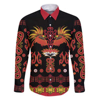 Papua Batik Motif Family Matching Off Shoulder Short Dress and Hawaiian Shirt Papua Spirit Black Version LT05 Dad's Shirt - Long Sleeve Black - Polynesian Pride