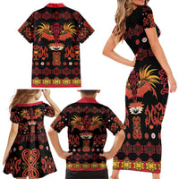 Papua Batik Motif Family Matching Short Sleeve Bodycon Dress and Hawaiian Shirt Papua Spirit Black Version LT05 - Polynesian Pride