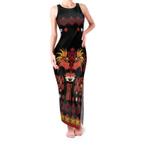 Papua Batik Motif Family Matching Tank Maxi Dress and Hawaiian Shirt Papua Spirit Black Version LT05 Mom's Dress Black - Polynesian Pride
