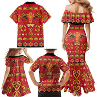 Papua Batik Motif Family Matching Mermaid Dress and Hawaiian Shirt Papua Spirit Red Version LT05 - Polynesian Pride
