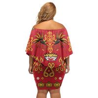 Papua Batik Motif Family Matching Off Shoulder Short Dress and Hawaiian Shirt Papua Spirit Red Version LT05 - Polynesian Pride