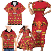 Papua Batik Motif Family Matching Short Sleeve Bodycon Dress and Hawaiian Shirt Papua Spirit Red Version LT05 - Polynesian Pride