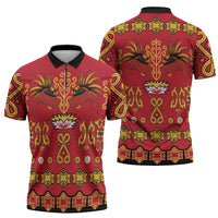 Papua Batik Motif Zipper Polo Shirt Papua Spirit Red Version - Polynesian Pride