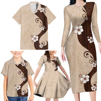 Polynesia Hibiscus Family Matching Long Sleeve Bodycon Dress and Hawaiian Shirt Cameo Curve Motif LT05 - Polynesian Pride