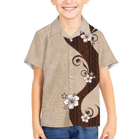 Polynesia Hibiscus Family Matching Long Sleeve Bodycon Dress and Hawaiian Shirt Cameo Curve Motif LT05 Son's Shirt Beige - Polynesian Pride