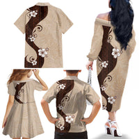Polynesia Hibiscus Family Matching Off The Shoulder Long Sleeve Dress and Hawaiian Shirt Cameo Curve Motif LT05 - Polynesian Pride
