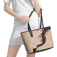 Polynesia Hibiscus Leather Tote Bag Cameo Curve Motif - Polynesian Pride