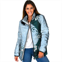 Polynesia Hibiscus Padded Jacket Sky Blue Curve Motif - Polynesian Pride